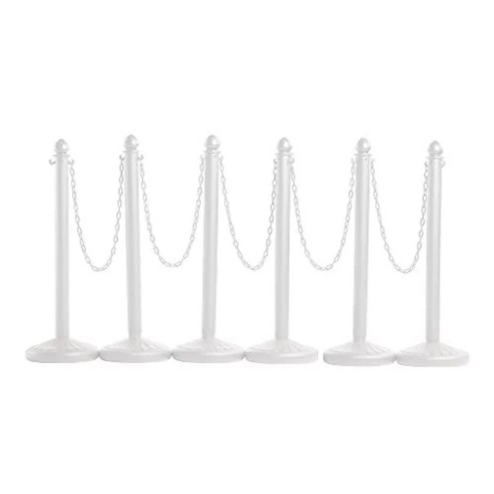 (17)Line Plastic Stanchion White 2.5 Inch Diameter with 50 Foot Chain 6pack